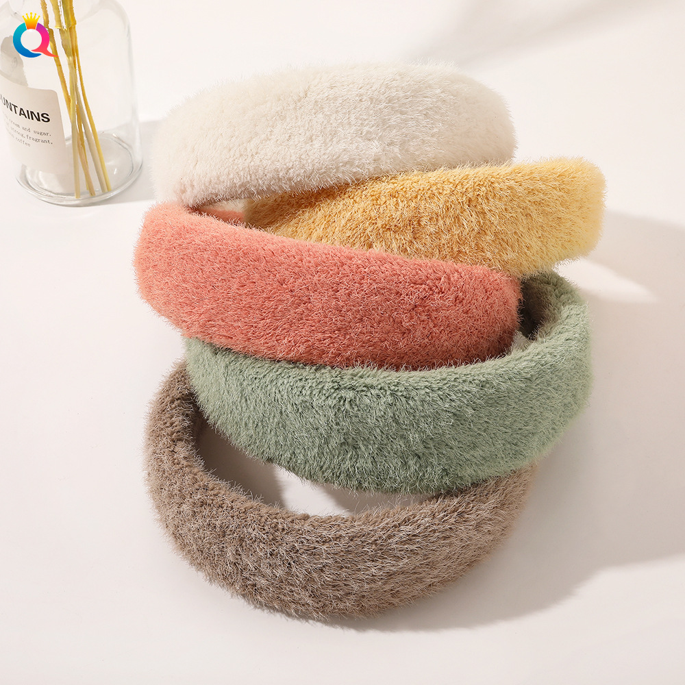 Qiyue Korean version Autumn and winter imitation mink fleece hair band, elegant and warm headband, girl's hair pressing, face washing hair tie, hair accessory full figure
