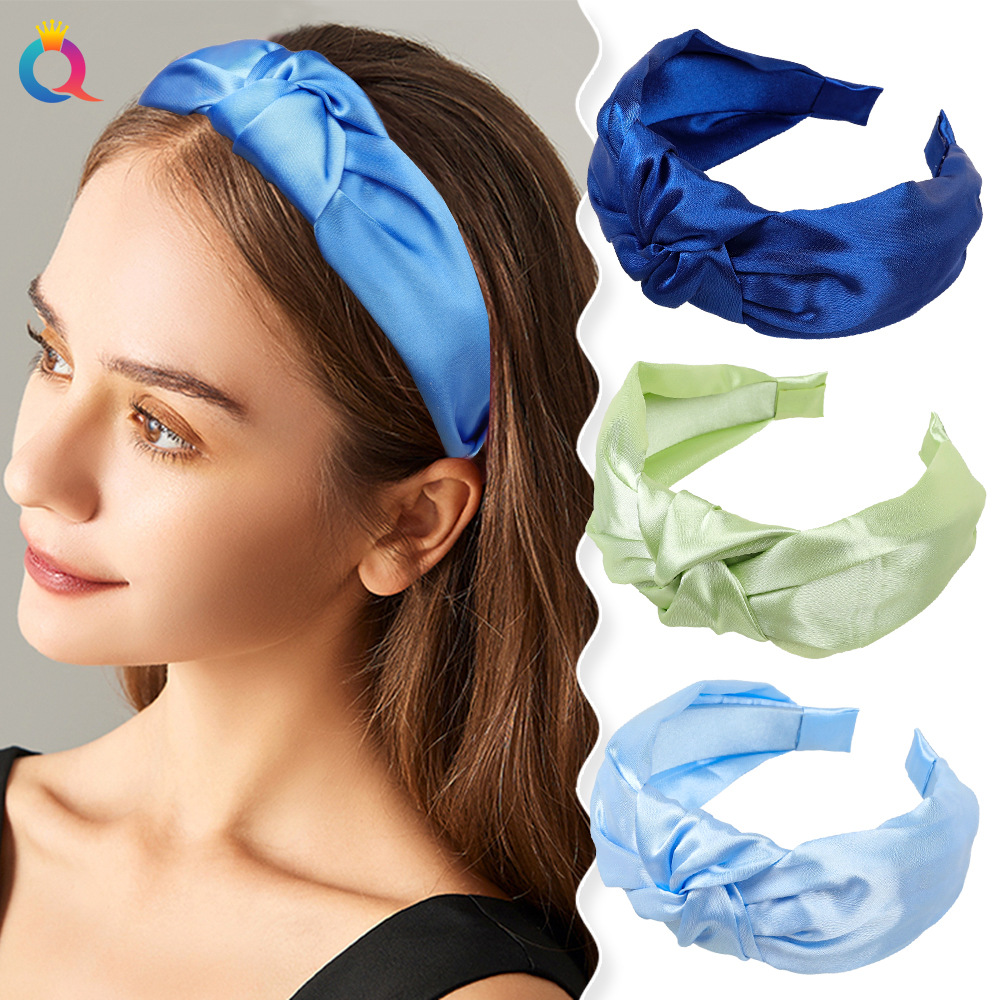 Qiyue Cross-border color Tie headband, wide edge knot headband, solid color face wash, hair hole press, hair clip, hair accessory and headaccessory wholesale Specification drawing
