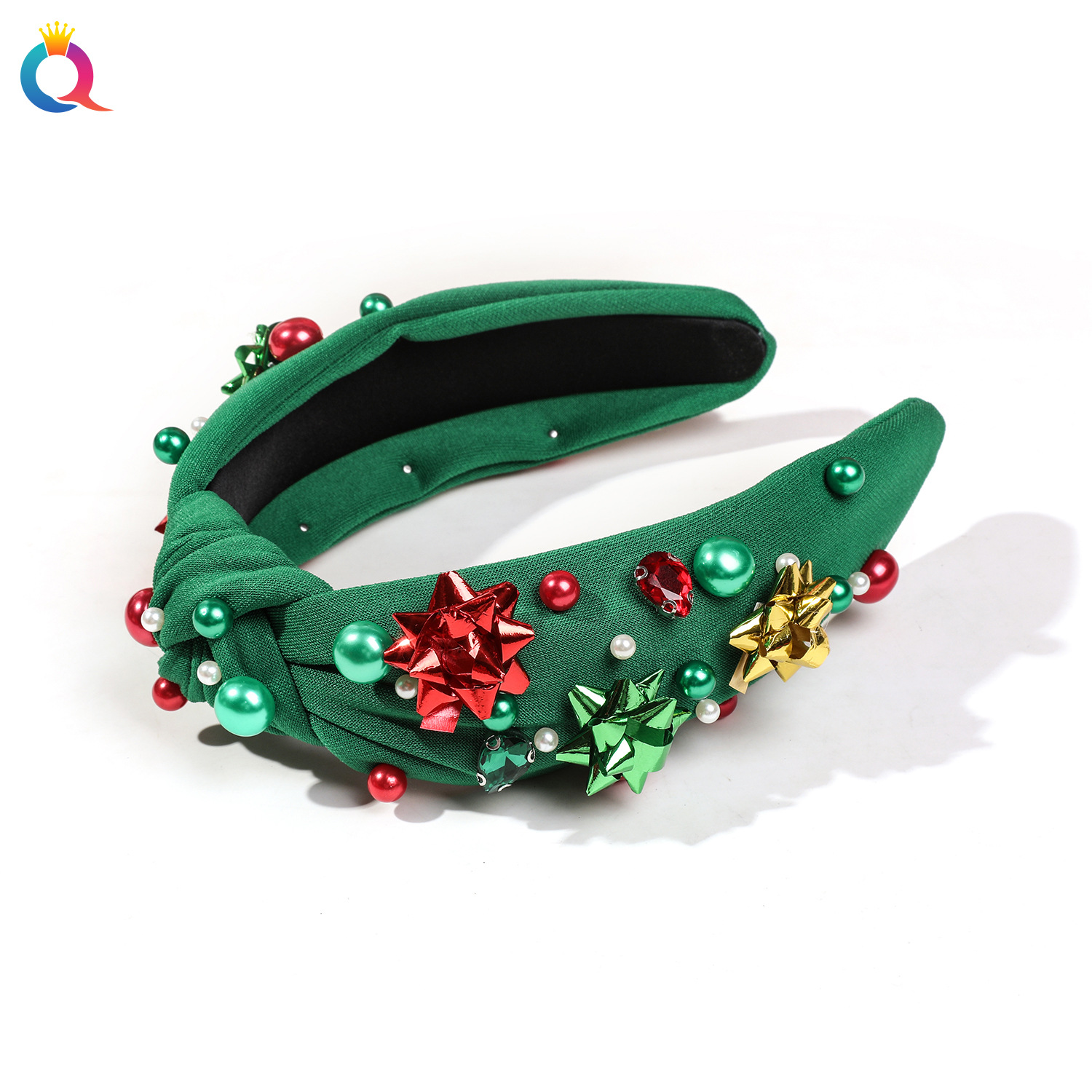 Qiyue Cross-border Christmas diamond-encrusted and knot-tied hairbands for women, plastic flower high skull top pressure hair Wash headband hair accessories wholesale Item Picture