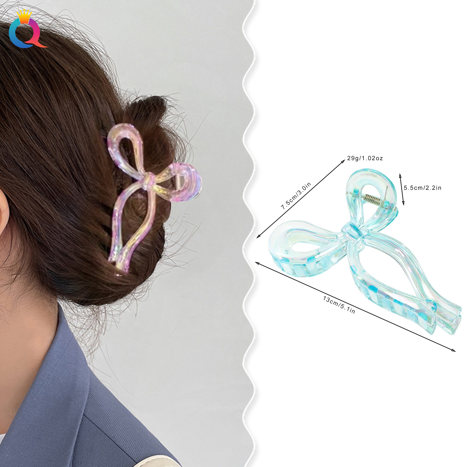 Qiyue extra-large hair clip, AB color bow grab clip, high-end updo, shark clip, children's accessories wholesale in Yiwu details Picture