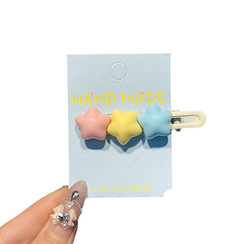 Dopamine Girl Heart Hair Clip, cute cream-colored five-pointed star duckbill clip, y2k side clip, bangs clip Item Picture