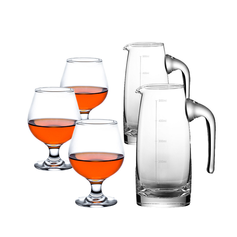 Transparent glass wine glasses, hotel restaurant commercial low-stem red wine glasses, hotel wine dispensers, one pot, one cup, a complete set Item Picture