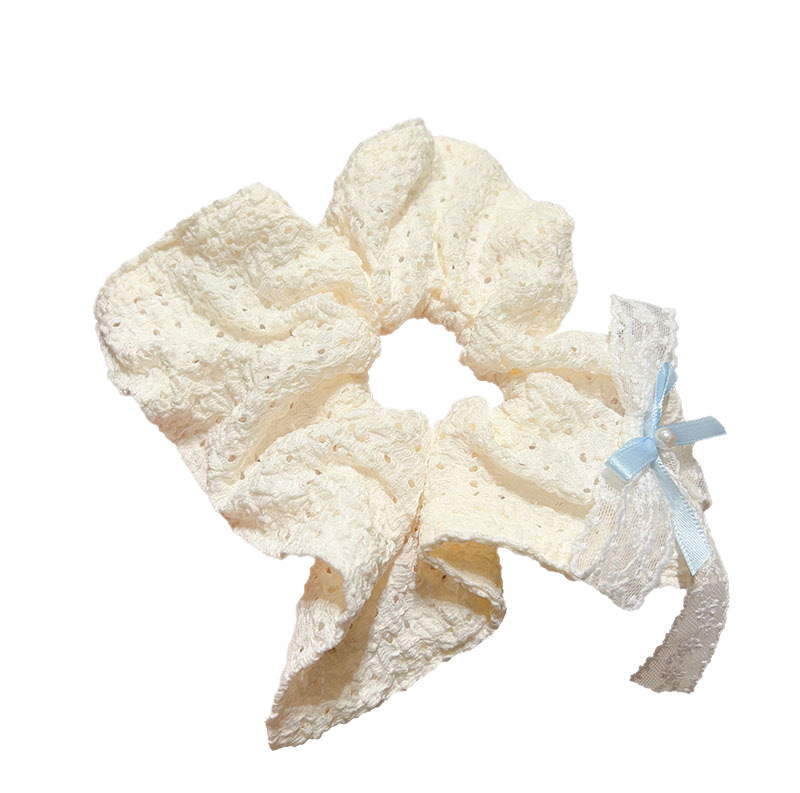 Korean-style fresh and clean bow, hollowed-out large intestine hair band, high-end look, bun hair rope at the back of the head, square scarf hair tie for girls Item Picture