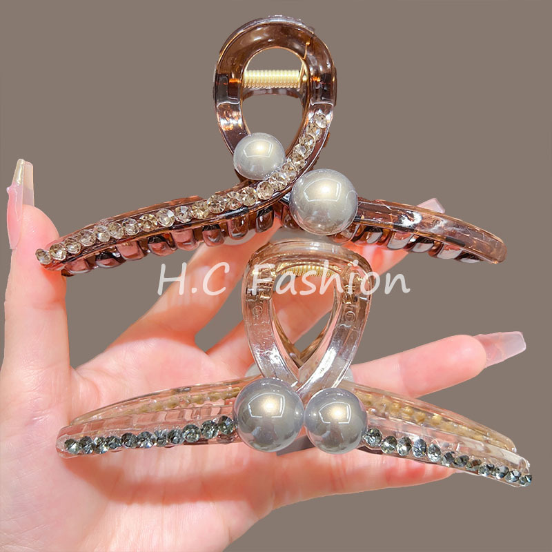 High-end pearl rhinocones, large scratch-shaped hair clips, feminine and fashionable, new hairpin for the back of the head, with plenty of hair and shark clips details Picture