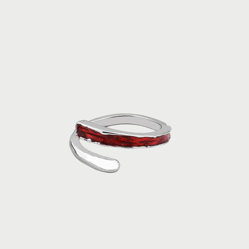 Dark black style red and green drip glaze cross-opening ring, cool and trendy on Instagram, cold style, personality and temperament, versatile food ring Specification drawing