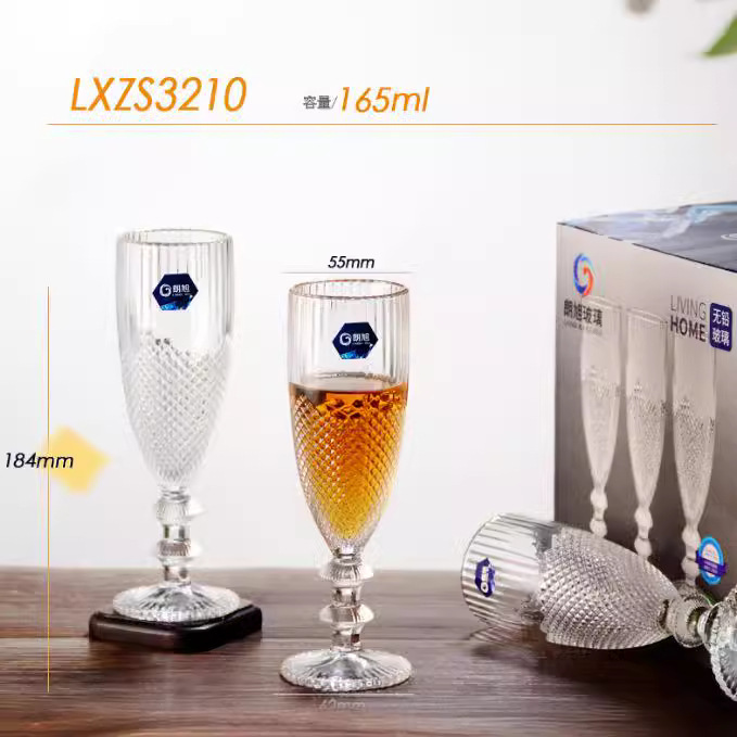 Longxu glass Champagne glass, tall foreign wine glass, whisky champagne glass wholesale, European classical diamond red wine glass full figure