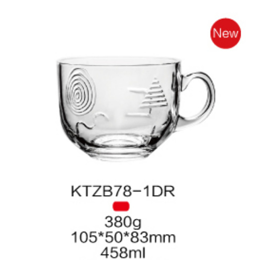 Lizun personalized embossed tempered glass cup, breakfast cup, glass handle cup, heat-resistant milk tea cup, home set coffee cup full figure