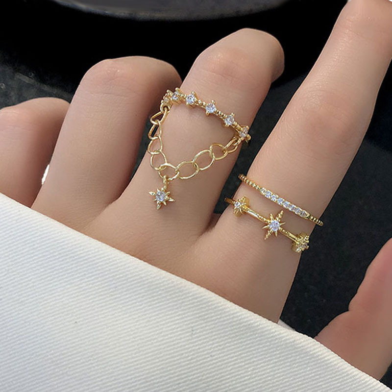 Cold style ins light luxury star tassel open index finger ring, fashionable, individual, niche design, high-end ring for women full figure