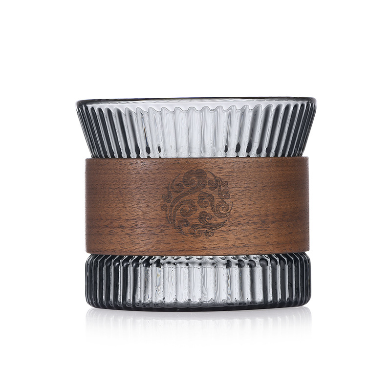 Glass coffee cup, creative small coffee cup, high appearance level coffee set, afternoon tea cup, anti-scald wooden ring, Japanese cup Item Picture