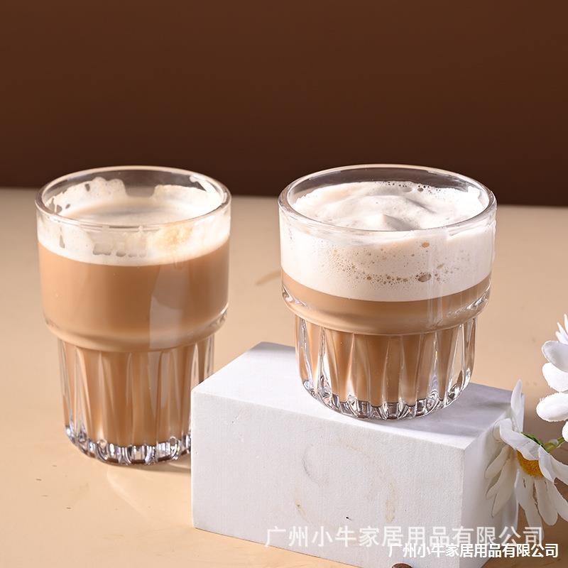 Stackable transparent glass cups, latte, milk tea, coffee cups, wedding commemorative gift cups, and the same style cups as those on Xiaohongshu Application Scenario