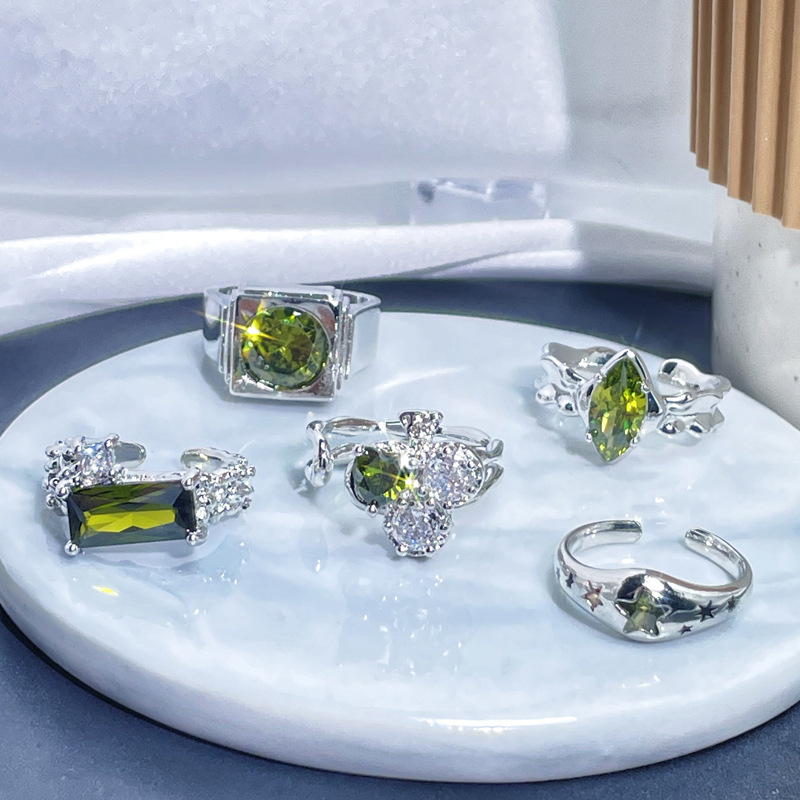 A retro and simple olive green irregular pleated open ring with a touch of niche design, exuding a light luxury and fashionable charm for women details Picture