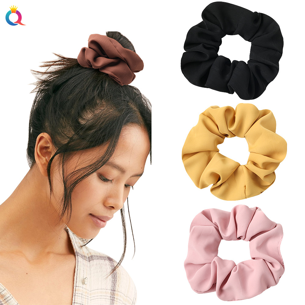 Qiyue Cross-border's new European and American solid-color large intestine ring fabric solid-color large intestine hair ring silk forged ponytail hair flower details Picture