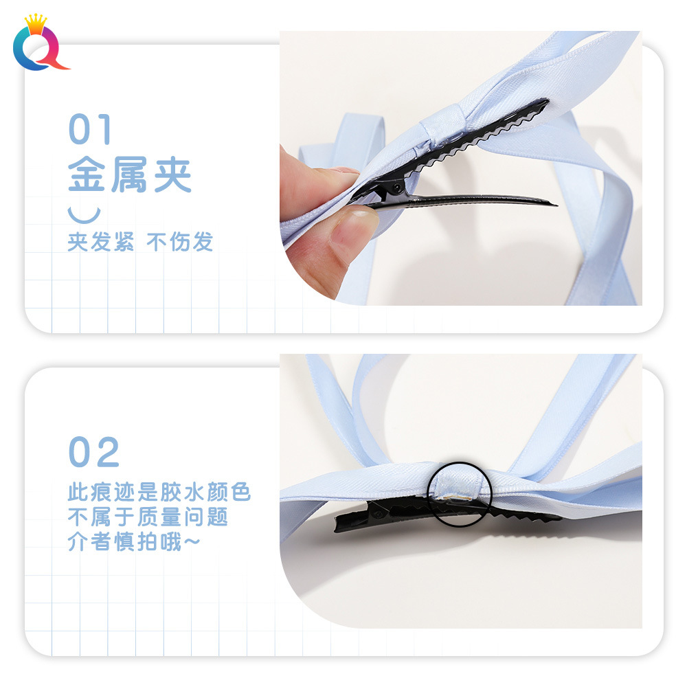 Qiyue Cross-border Ribbon hair clips, bow ribbon hair clips, sweet and cute side duckbill clips, hair accessories wholesale Specification drawing