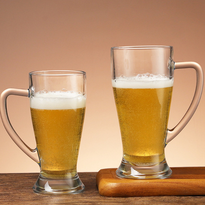 Large-capacity transparent glass cups with handles, thickened craft draft beer cups for bars, KTVS, home use, and popular wheat beer cups Specification drawing