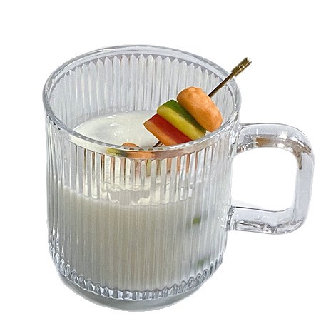 Ice-american glass cup, Korean-style ins with handle, simple vertical striped iced latte coffee cup, cold drink mug, water cup Item Picture