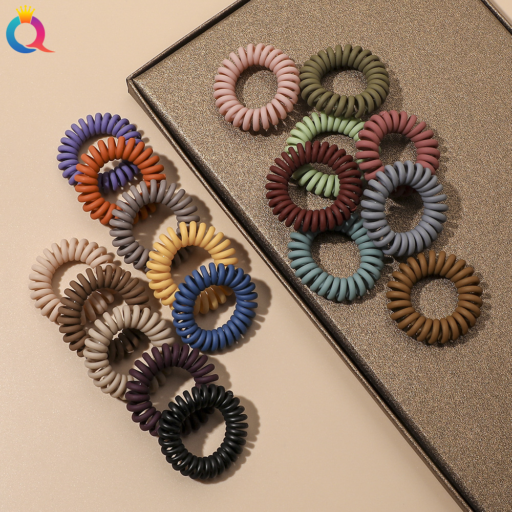 Qiyue Korean version high-elasticity new brown matte telephone line hair band, simple and versatile hair tie, hair accessory details Picture