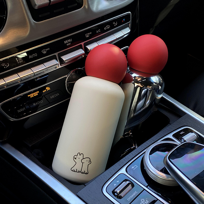 Self-made New Year red nose 316 stainless steel insulated cup, bright red portable water cup for car, 350ml travel cup Item Picture