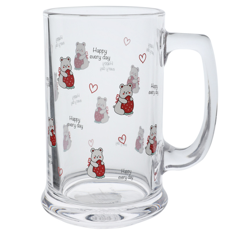 Korean InS-style bear glass cups, household large-capacity milk tea cups, cold brew coffee cups, cold drink cups, beer mugs Item Picture