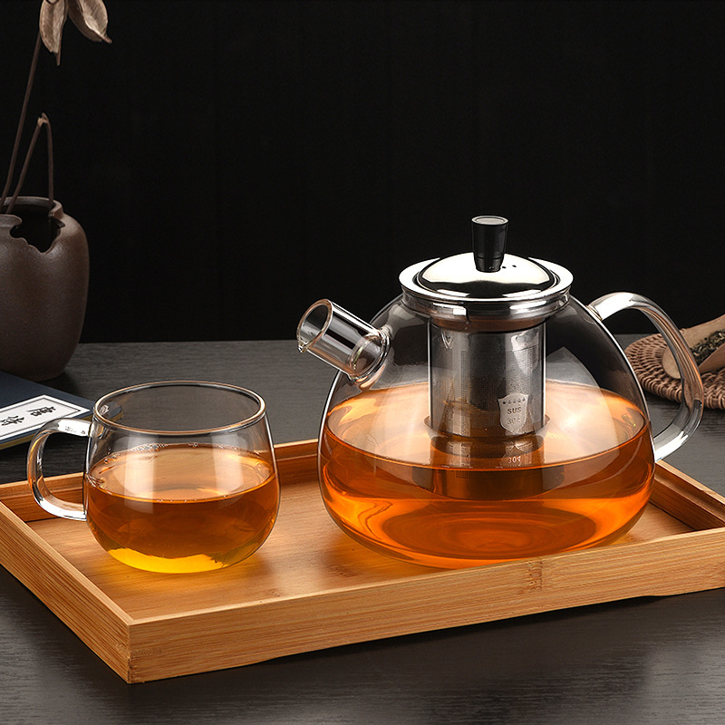 Tea-water separation and filtration teapot, thickened glass brewing teapot set, heat-resistant boiling teapot, transparent flower and fruit teapot set details Picture