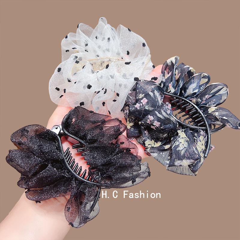 Cloud Bubble Pleated Floral Bun Hair clip, 2025 new style, high-end look, back of the head hair clip for women Specification drawing