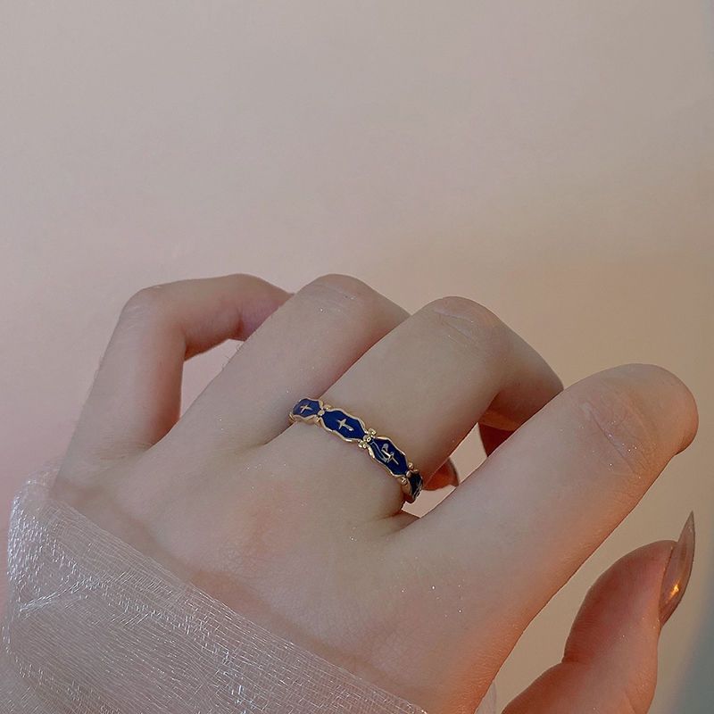 Enamel pattern blue cross open ring for women, high-end, niche design, light luxury, ins open ring Specification drawing
