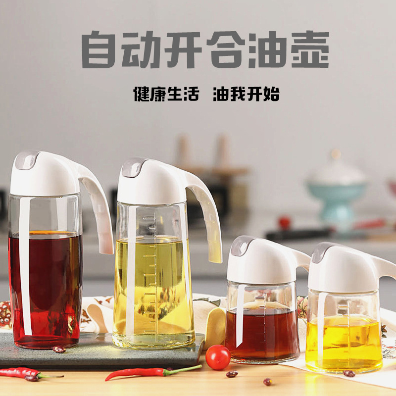 New automatic opening and closing oil pot for kitchen use, soy sauce, vinegar, cooking wine, oil can, oil pot, no oil sticking, leak-proof and sealed bottle full figure