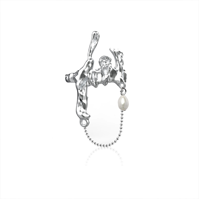 Korean-style pearl chain open ring, a niche design for women, with an irregular and cold style, fashionable and individual index finger ring Item Picture
