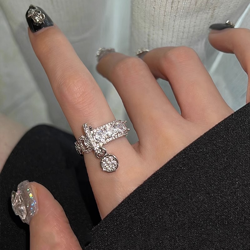 French light luxury fringed full diamond zirconia open ring, a niche cold style, exquisite, individual, fashionable and high-end ring full figure