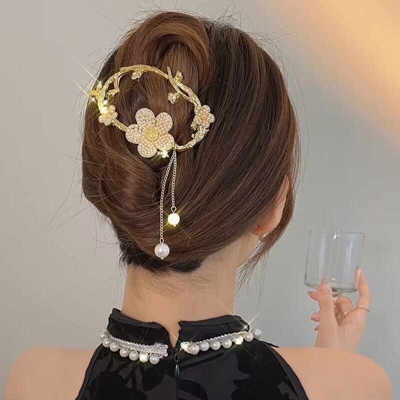 High-end metal flower tassel gripper, back head plate hair clip, children's cute and fresh frog one-line buckle hair clip Specification drawing
