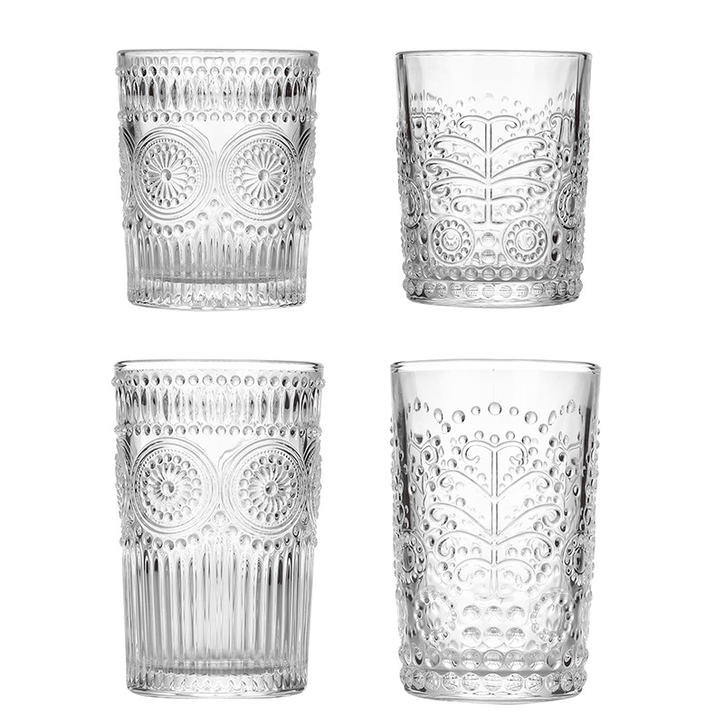 DELISOGA vintage glass cups, Roman embossed water cups, beer mugs, Baroque series drink cups, juice cups Item Picture