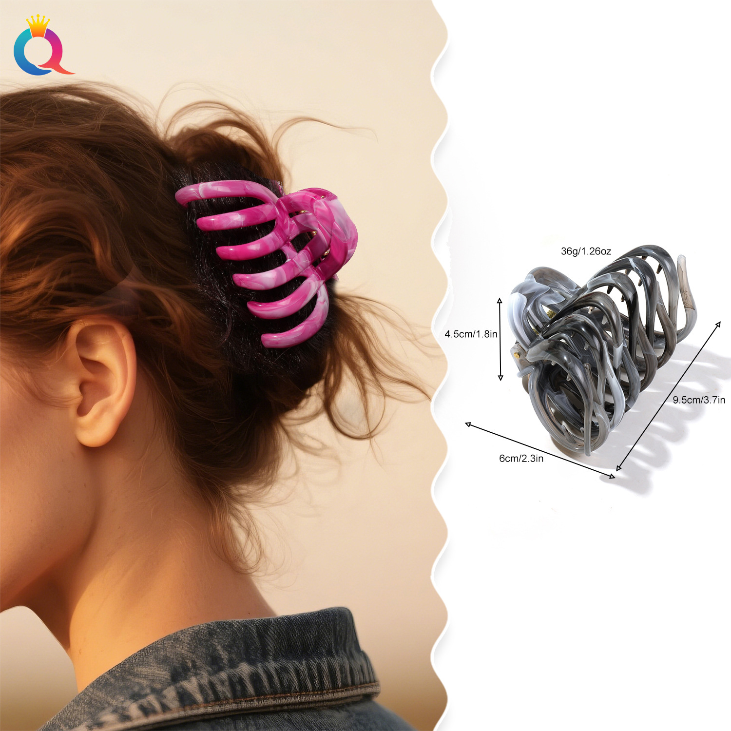 The Qiyue Cross-border high-end large-sized grille gripper hair clip is suitable for those with thick hair. The shark clip is a hair accessory for the back of the head and the updo details Picture
