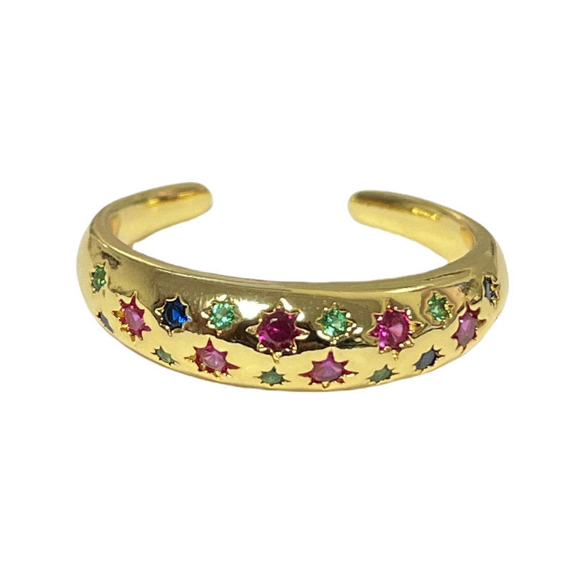 This new Chinese-style retro color diamond micro-set open ring is fashionable and versatile. It exudes a feminine charm and a light luxury and high-end feel when worn in layers Item Picture