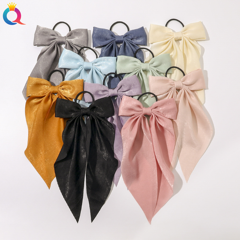 Qiyue Korean velvet bow duckbill clip, simple solid color leather band ribbon, elegant French ponytail hair clip details Picture