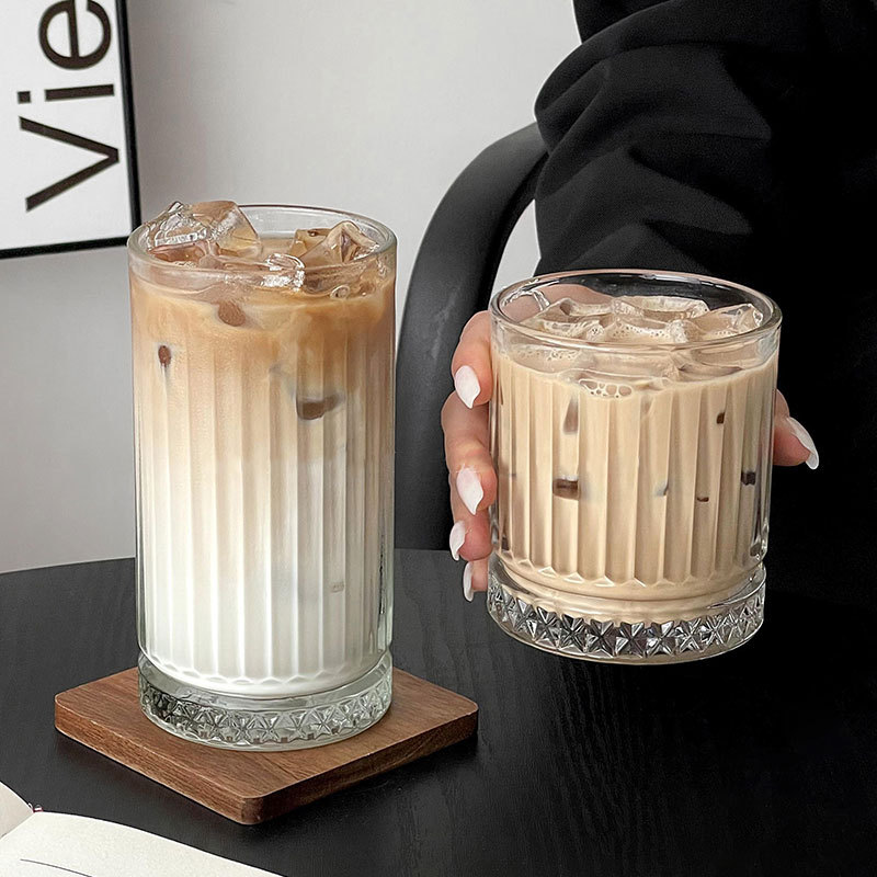 Home-use simple glass cups, cold brew iced latte coffee cups, high-appearation-level juice cups, milk cups, and high-end beverage cups details Picture