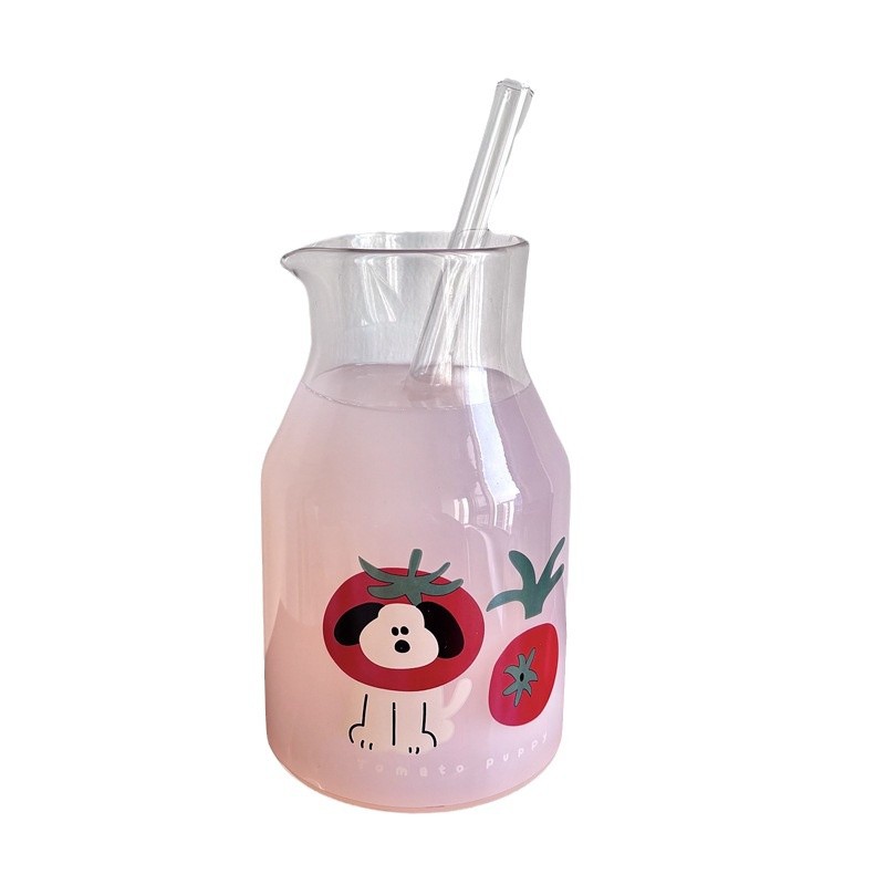 Homemade tomato puppy glass water set, one-person drinking water set, milk cup, glass cup, straw cup, heat-resistant Item Picture