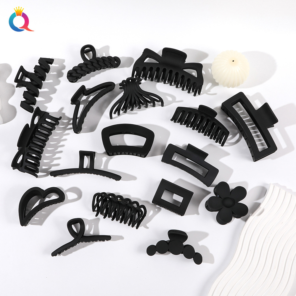 Qiyue Cross-border Amazon Black hair clips, shark clips, matte large grabbers wholesale ponytail grabbers, hair grabbers details Picture