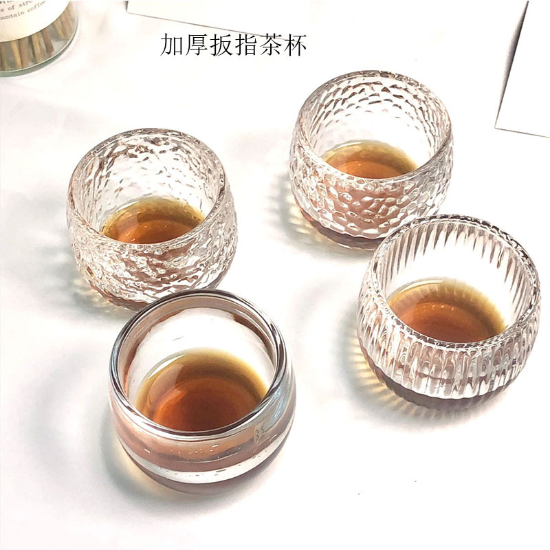 Wholesale of new thickened crystal glass small tea cups for men, high-end tea sets, personal single-cup tea cups and finger guards Specification drawing