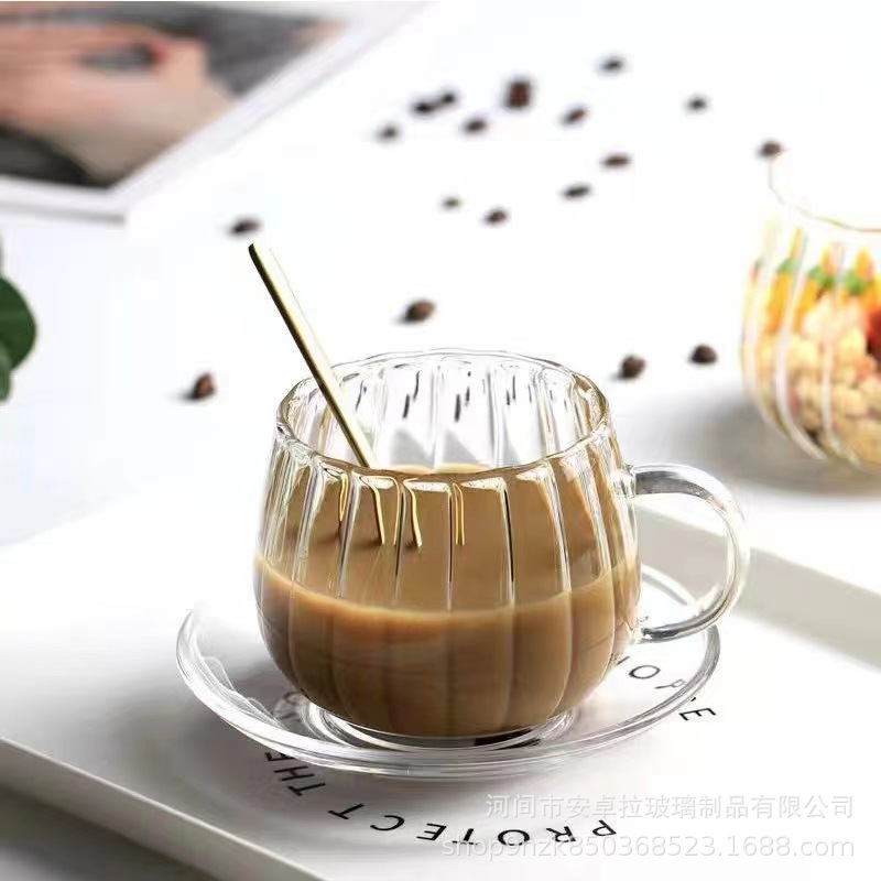 Customized high-temperature resistant handle milk cups, coffee cups, high appearance level pumpkin cups, household glass water cups, high borosilicate details Picture