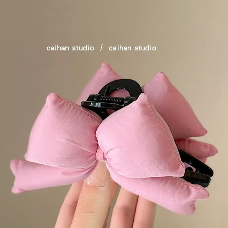 Korean headwear, niche design, spring and summer accessories, cute and sweet hair clips, pink large bow shark clips Specification drawing