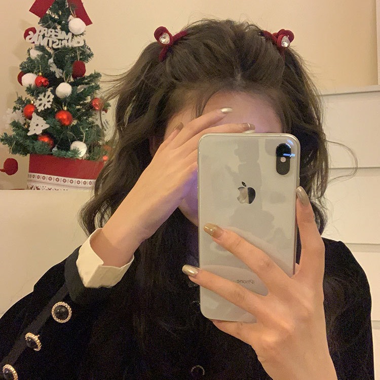 New Year's red velvet bow small hair clip for women, Korean high-end style small scratch clip, side bangs clip hair clip Specification drawing