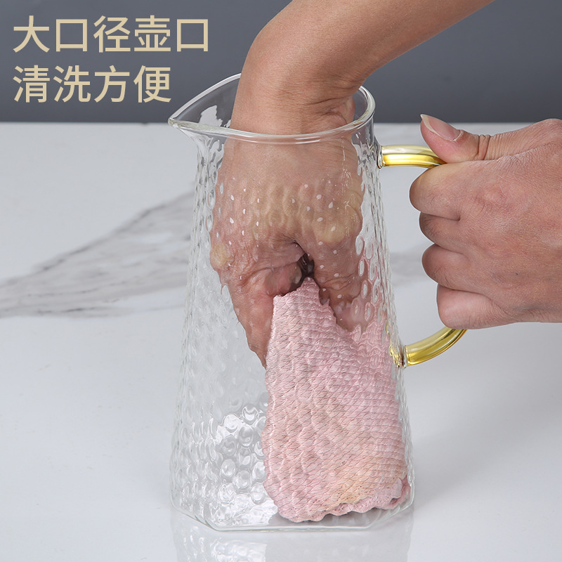 Hammer-patterned explosion-proof glass handle water cup, snow-dotted fish-scale cooling water bottle, high borosilicate heat-resistant glass tea cup handle Specification drawing