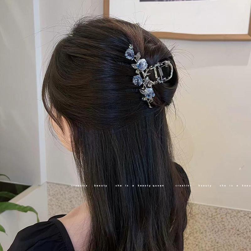 Retro camellia hair clips, elegant hairpin at the back of women's heads, updo hairpin, large shark hairpin accessory Specification drawing