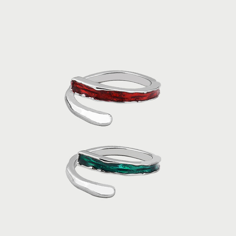 Dark black style red and green drip glaze cross-opening ring, cool and trendy on Instagram, cold style, personality and temperament, versatile food ring full figure