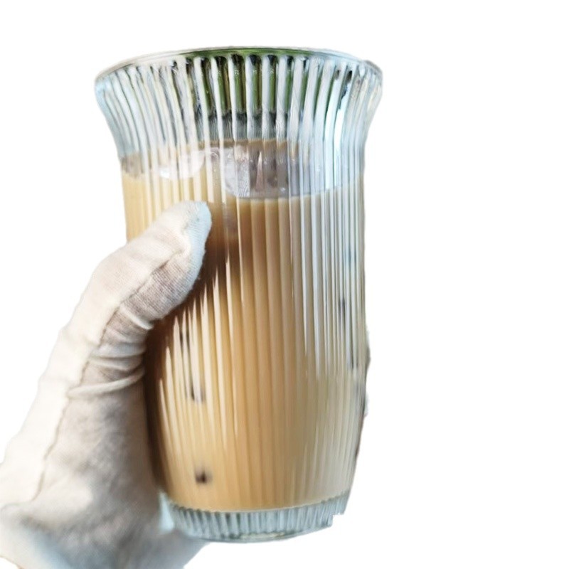 Transparent and simple glass cups, wide-mouthed striped cups, American coffee cups, juice drink cups, milk cups, cocktail cups Item Picture