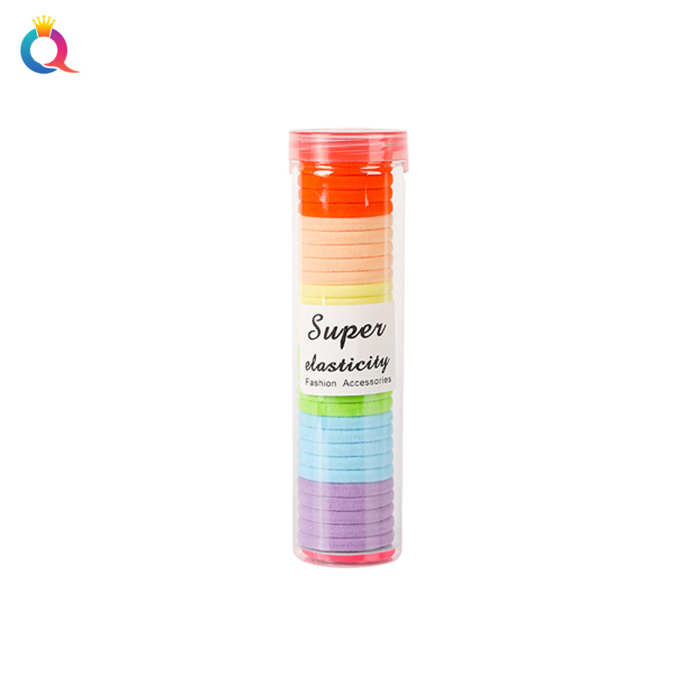 Qiyue Cross-border Amazon 30 cans of high-elasticity basic towel bands, seamless hair bands, hair ties, and bun hair ties Item Picture