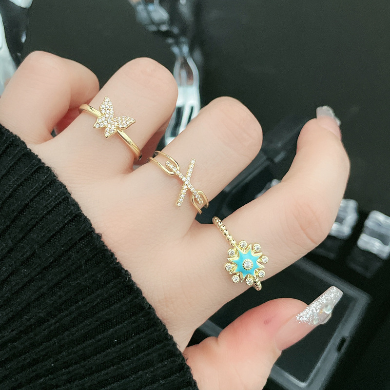 French niche starlight drip glaze butterfly opening ring, a sophisticated, elegant, simple and versatile index finger ring full figure