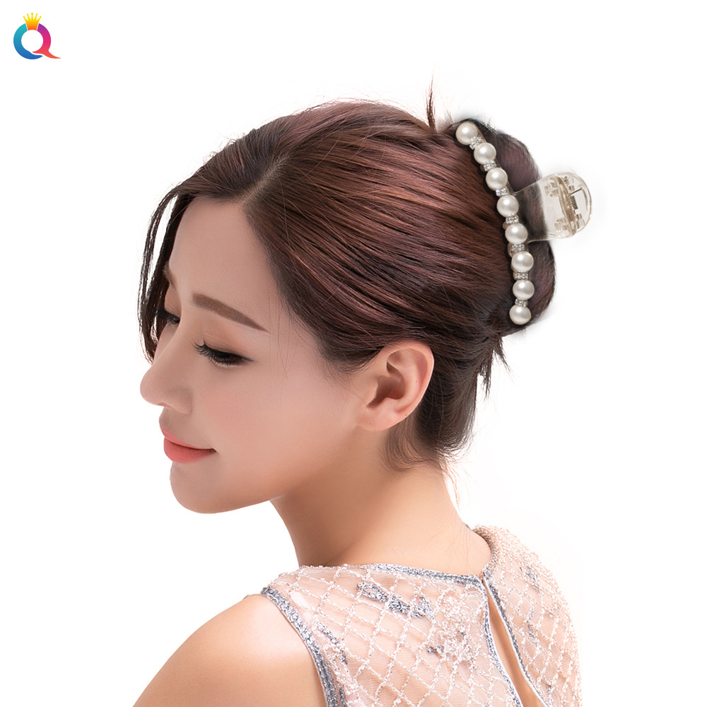 Qiyue Korean Hair Accessories Champagne Black Pearl Rhinestone large and small size hair clips, small chanel-style updo hair clips B33-A details Picture