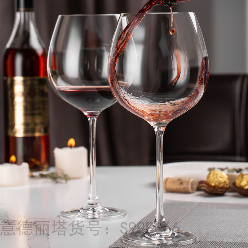 Wholesale Idelita high-footed crystal glass cups, large-bellied Burgundy wine glasses with logo printing details Picture