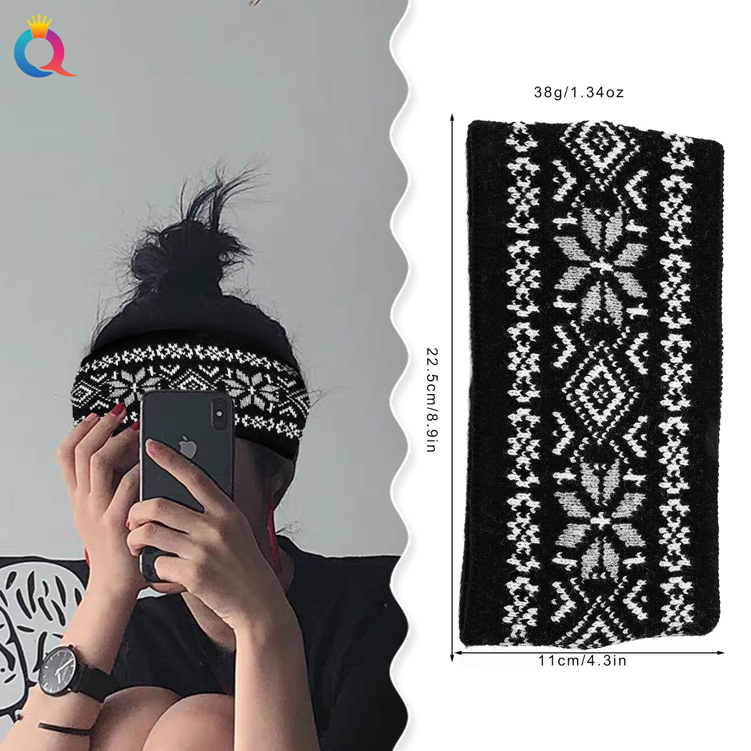 Qiyue Cross-border Autumn and Winter Knitted woolen sports hair ties for women, high-end wide-edge facial wash headbands and hair accessories wholesale details Picture
