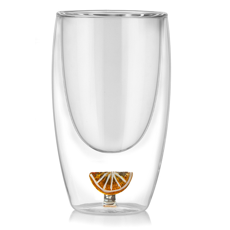 Cute fruit-shaped creative double-layer glass sandwich water cup, InS-style coffee cup, juice cup, milk cup Item Picture